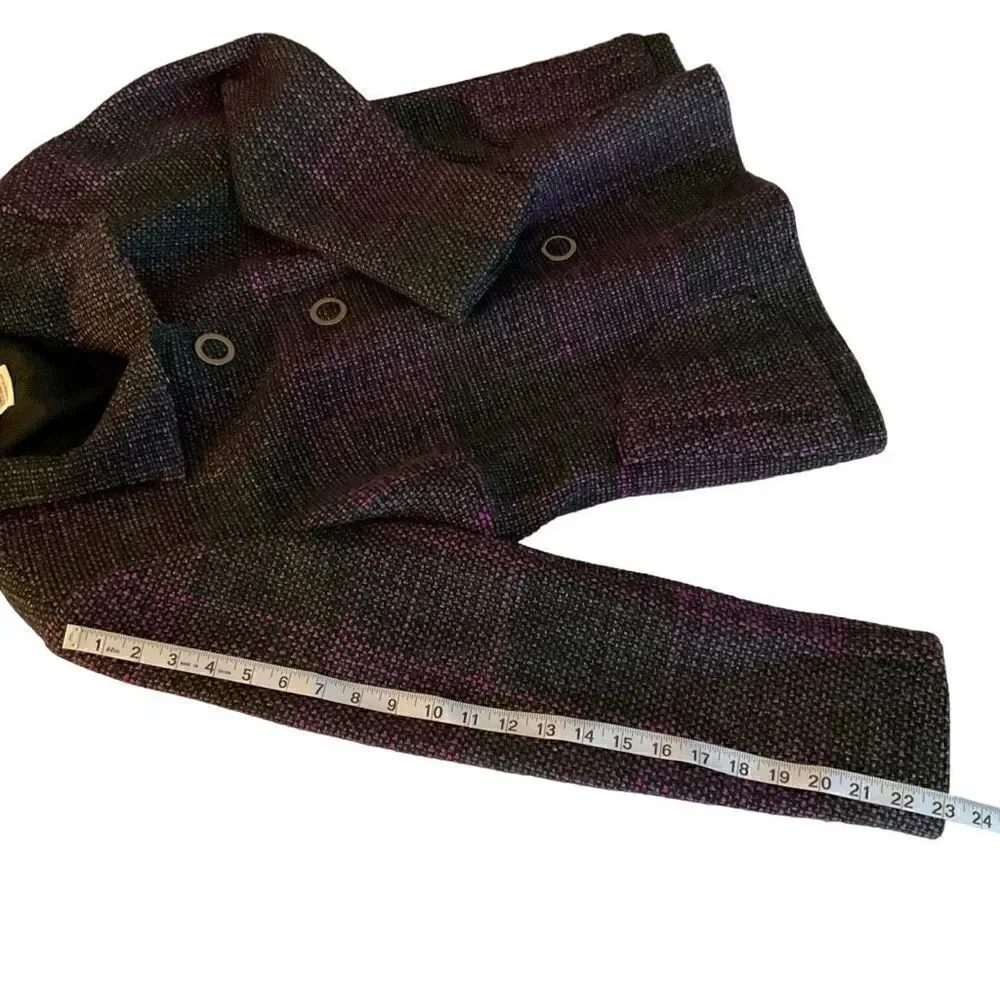 Carlisle Jacket Tweed Wool Blend Button Snap Front Black Pink Grey Weave Size 14